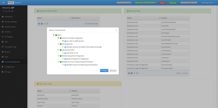 eiDashboard Security Management Screen
