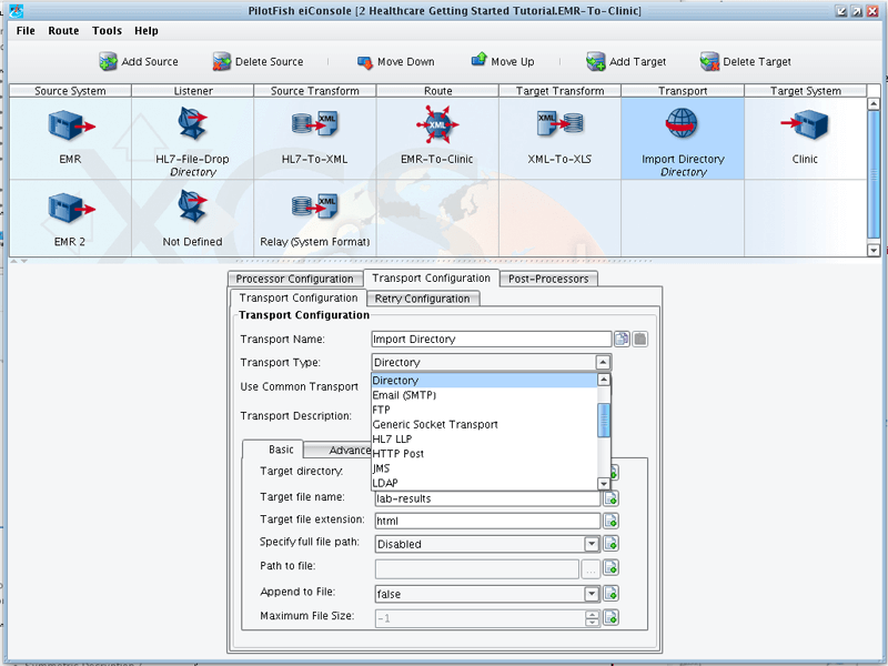 Configure the Transport and Processors for EMR to Clinic Route