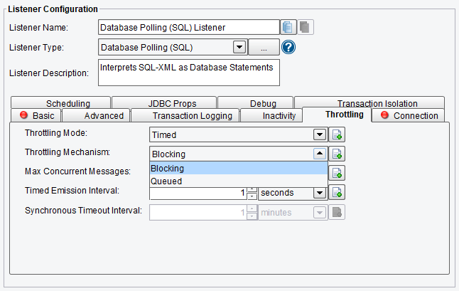 Throttling Configuration Options for Database Polling (SQL) Adapter or Listener in PilotFish Integration Engine