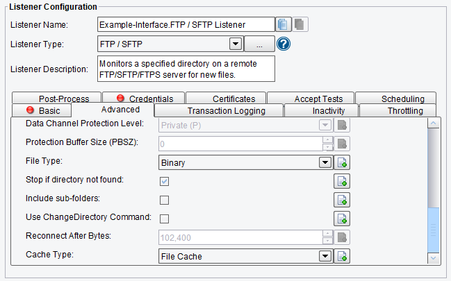 SFTP/FTP Basic Listener Configuration Advanced Options