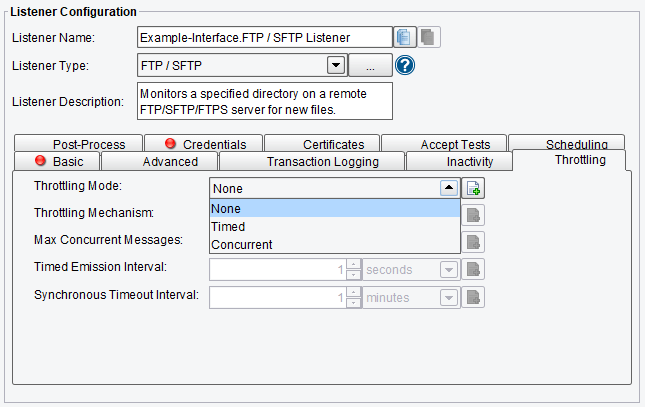 FTP/SFTPListener Throttling Mode Selections
