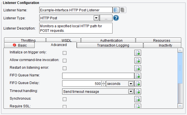 HTTP POST Advanced Listener Configuration Options