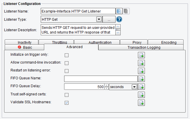 HTTP GET Advanced Listener Configuration Advanced Options