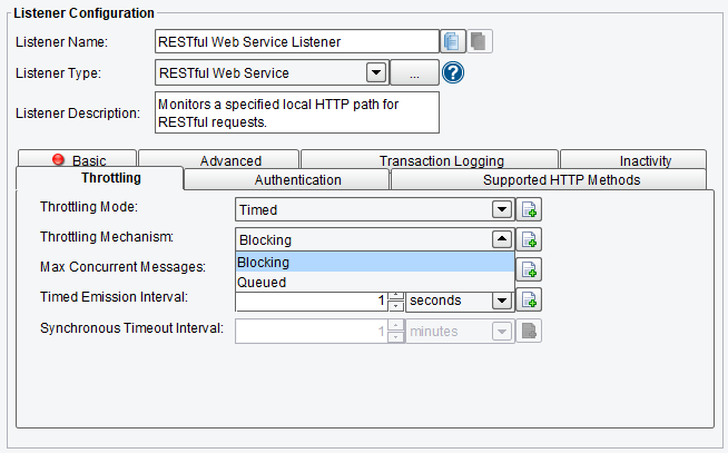 Throttling Configuration Options for RESTful Web Service Adapter or Listener in PilotFish Integration Engine