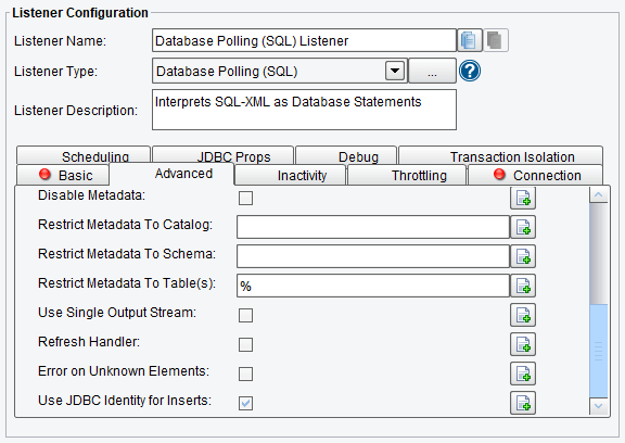 Database Polling SQL Listener Advanced Options in PilotFish Integration Engine