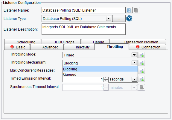 Throttling Configuration Options for Database Polling (SQL) Adapter or Listener in PilotFish Integration Engine