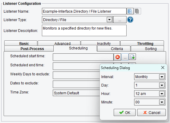 Directory Listener Scheduling Options in PilotFish Interface Engine 