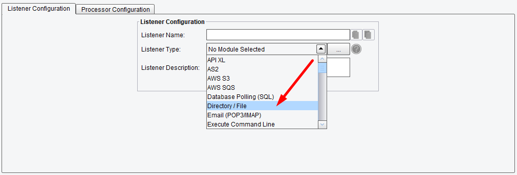 Directory or File Listener Selection in PilotFish Interface Engine