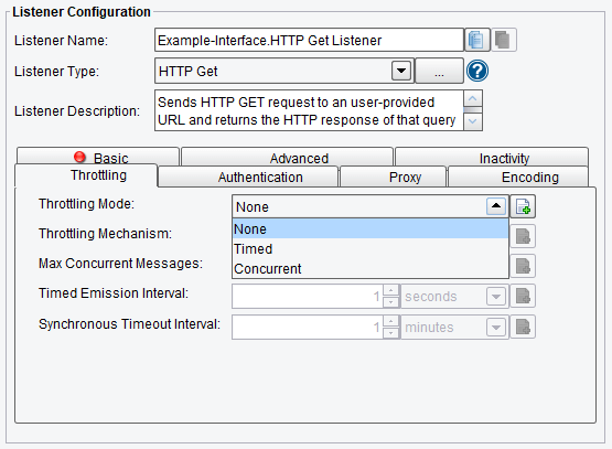 RESTful Web Service Listener Throttling Mode Selections