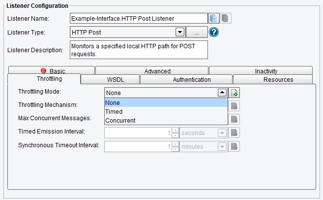 HTTP POST Listener Throttling Mode Selections