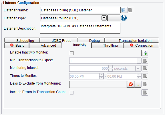 SQL Database Polling Inactivity Configuration Options