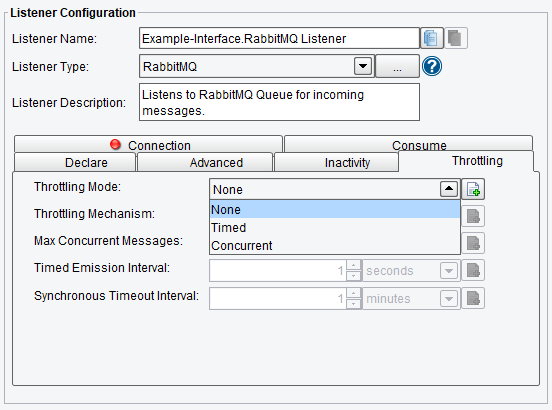 RabbitMQ Listener Throttling Mode Selections