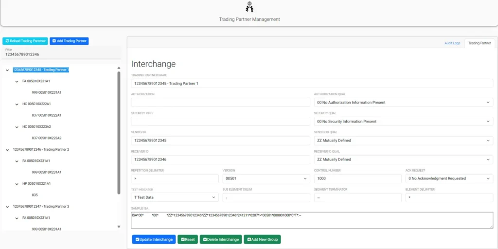 EDI trading partner dashboard