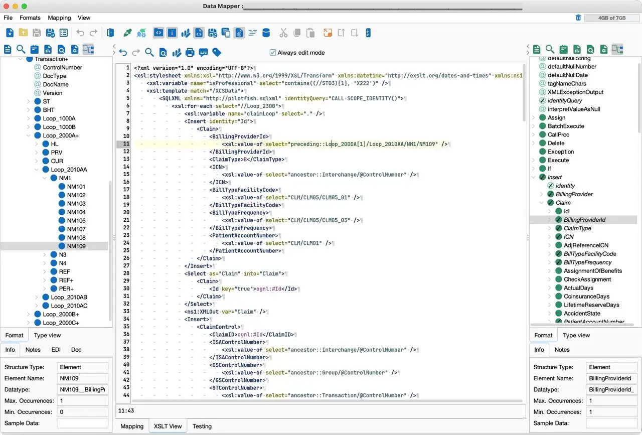 EDI 837 Q1 Healthcare Claim Loaded Into Healthcare Data Mapping Software