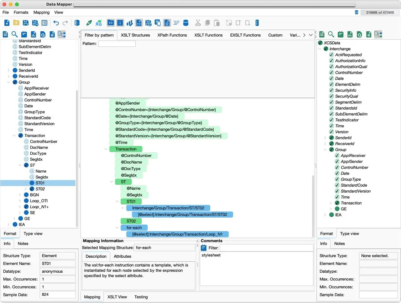 EDI X12 824 transaction example in PilotFish Data Mapper