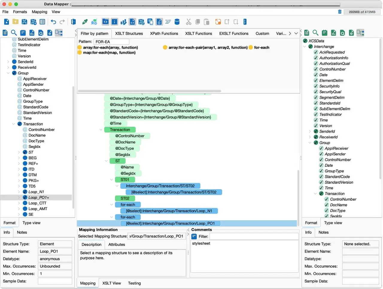 EDI X12 850 transaction example in PilotFish Data Mapper