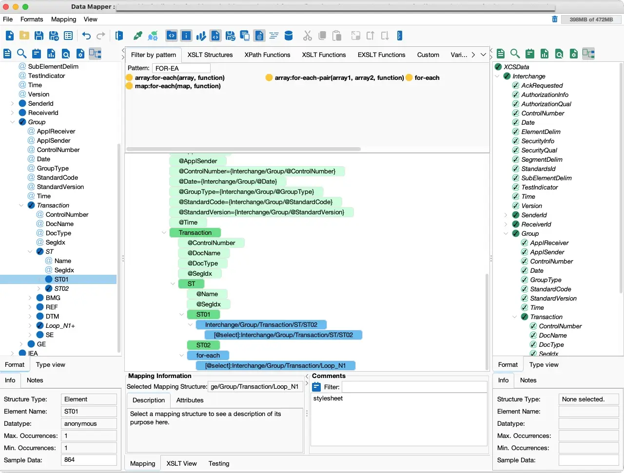 EDI X12 864 transaction example in PilotFish Data Mapper
