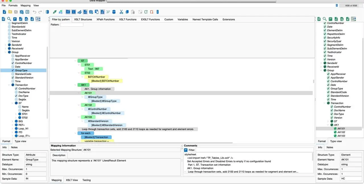 EDI X12 997 transaction example in PilotFish Data Mapper