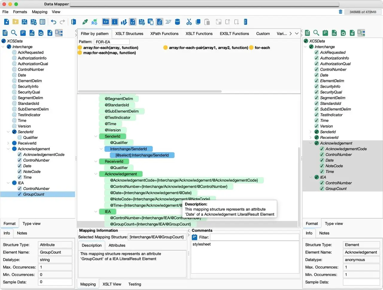 EDI X12 TA1 transaction example in PilotFish Data Mapper